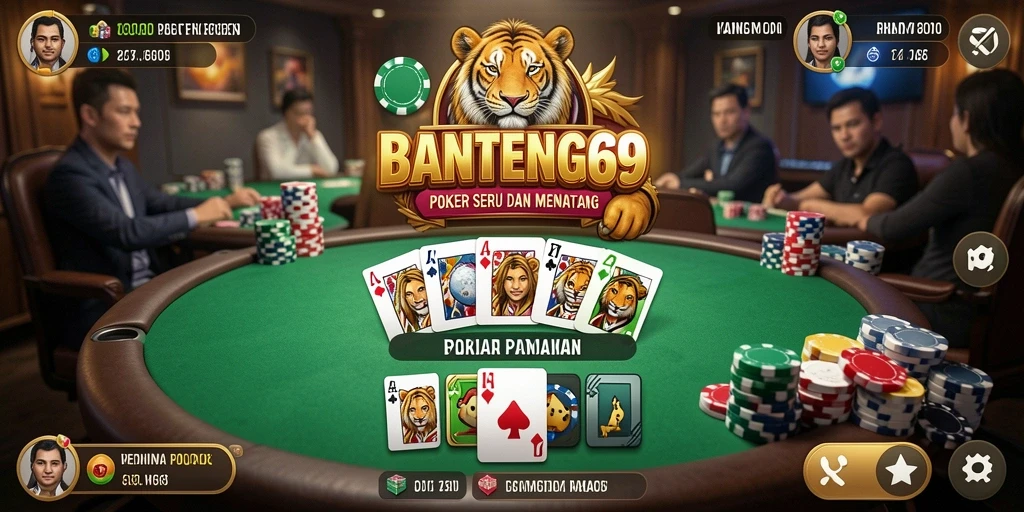 Tangkapan layar gameplay BANTENG69 yang menunjukkan aksi Poker yang mendebarkan.