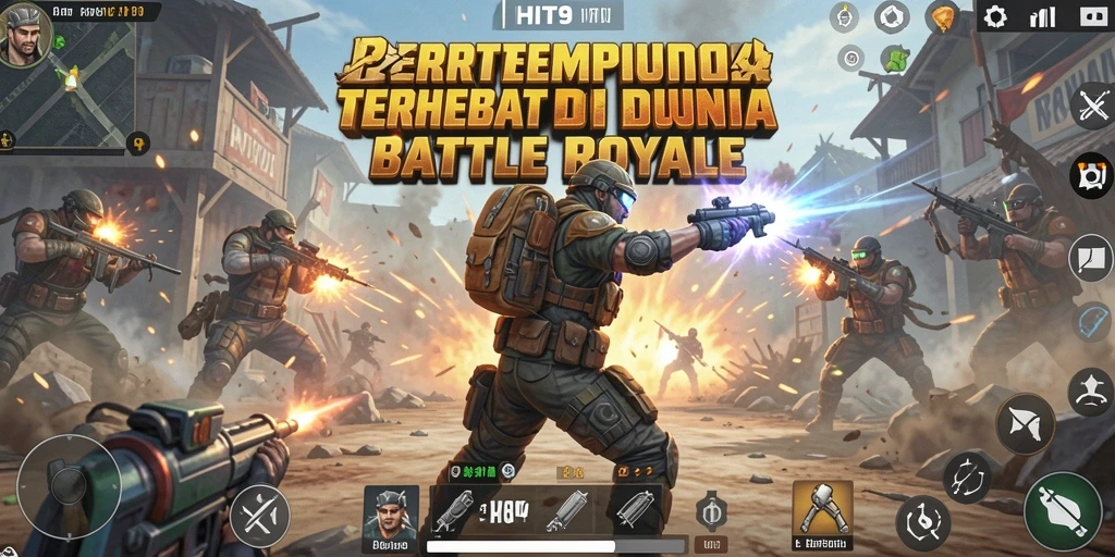 Tangkapan layar permainan HIT9 menampilkan aksi Battle Royale yang seru.
