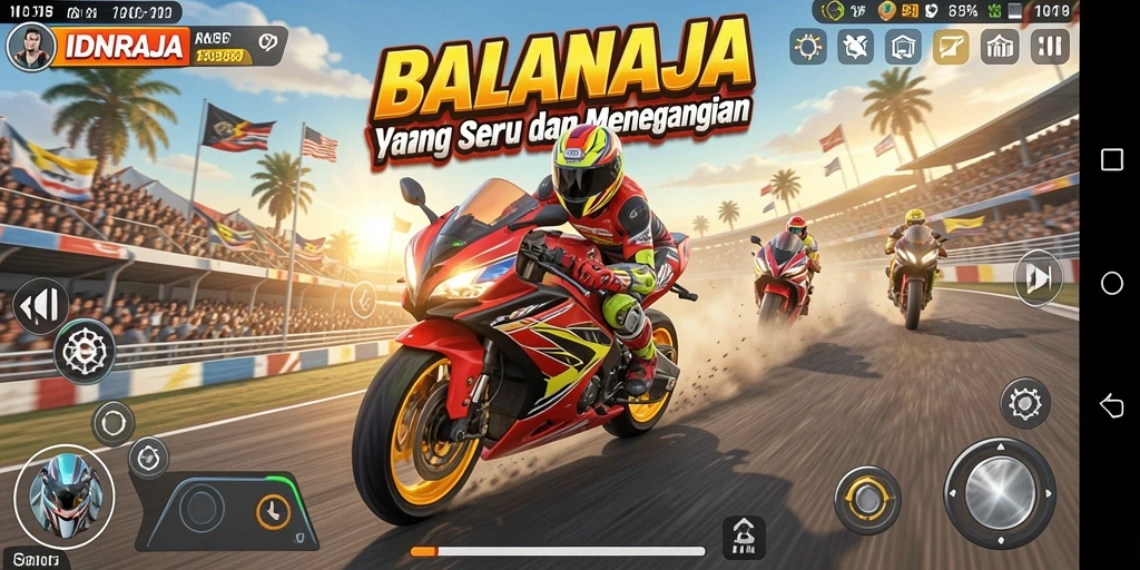 Screenshot dari IDNRAJA menunjukkan aksi balapan motor yang mendebarkan.