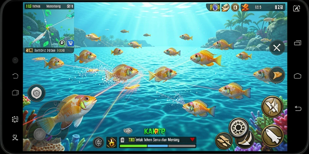Gambaran gameplay seru di KAKRP saat menembak ikan.