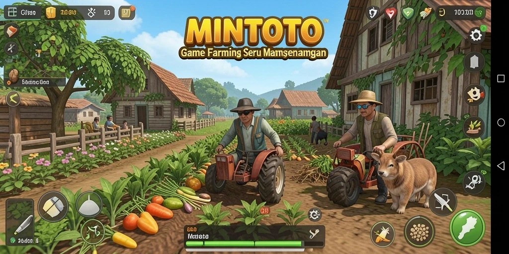 Tampilan gameplay MINTOTO dengan ladang subur dan aktivitas bertani.